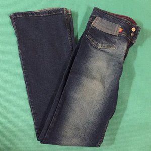 Bebe Boot Cut Dark Wash Wide Waistband Jeans